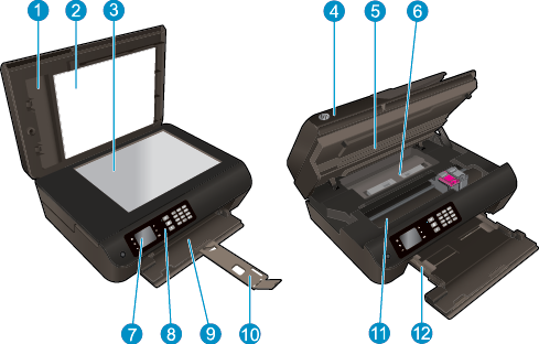 Графика – Изглед отпред и отгоре на HP Officejet 4630 e-All-in-One series